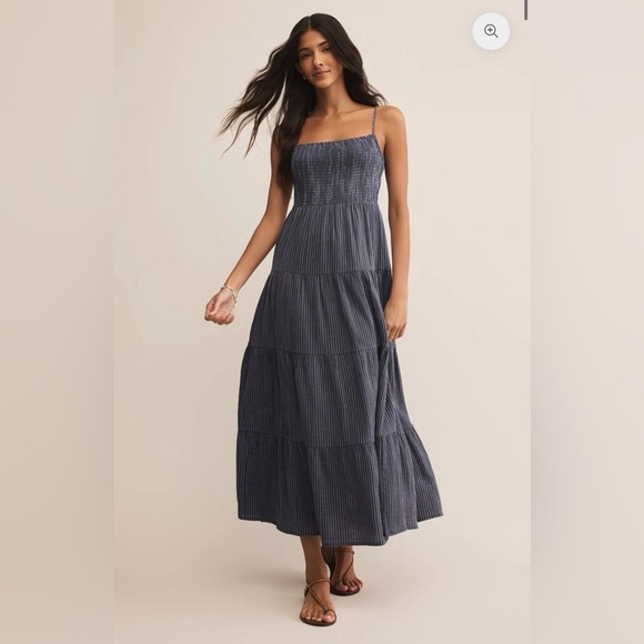 Z Supply Dresses & Skirts - Z Supply Balos Striped Maxi Dress Supernova Gauzy Charcoal White Women’s Medium